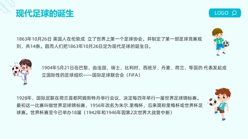 蓝色简约足球的起源与发展足球发展史PPT模板宣传PPT动态PPT