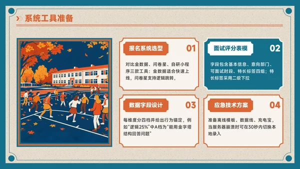 蓝橙色复古风学生会招新PPT模板