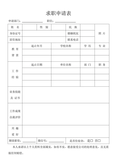 人事求职申请表