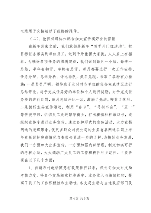 县网通公司上半年责任目标完成情况自查报告.docx