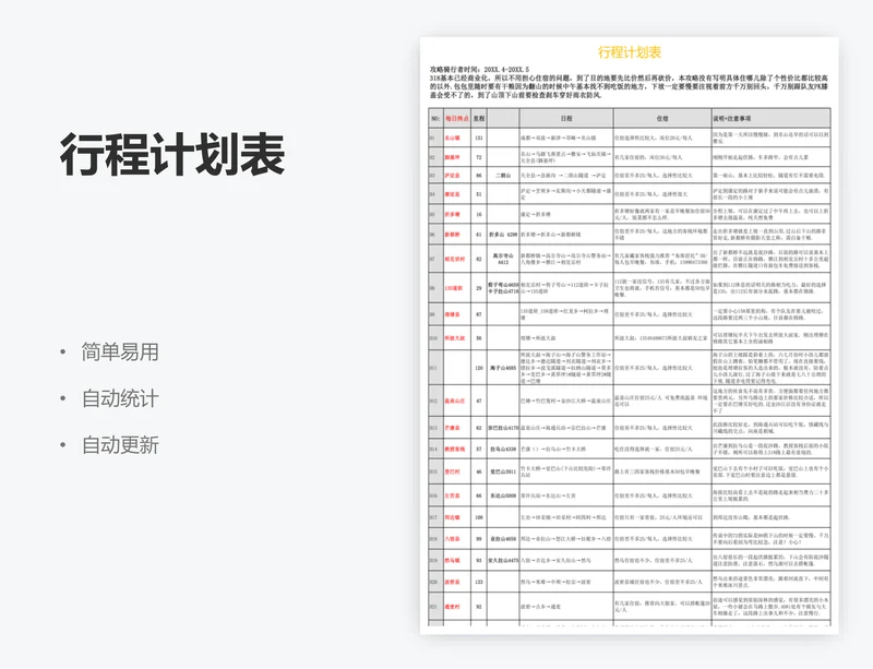 行程计划表