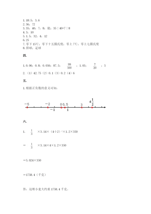 河南省平顶山市六年级下册数学期末测试卷附答案（典型题）.docx