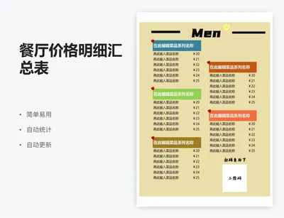 餐厅价格明细汇总表