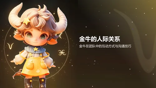 橙色3D风十二星座之金牛座通用PPT模板