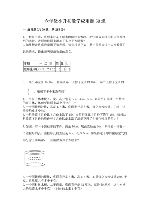 六年级小升初数学应用题50道（考点提分）.docx