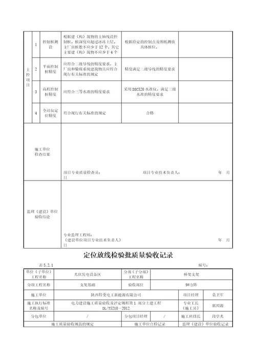 定位放线检验批质量验收记录