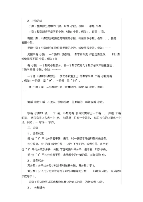 小学教学数学分类知识点大全