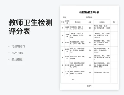 教室卫生检查评分表