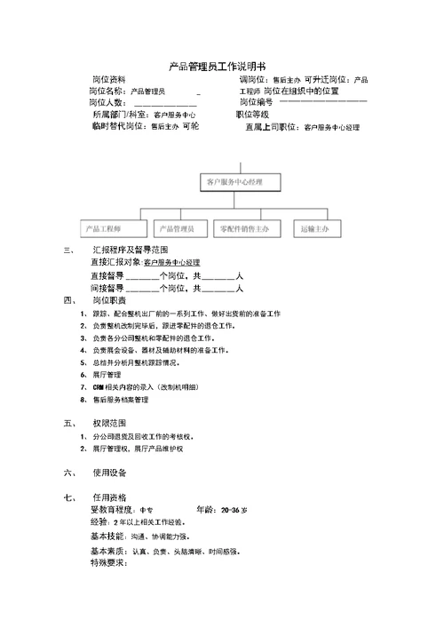 产品管理员工作说明书