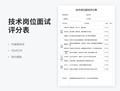 技术岗位面试评分表