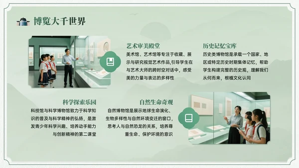 绿色中国风博物馆文化介绍班会PPT模板