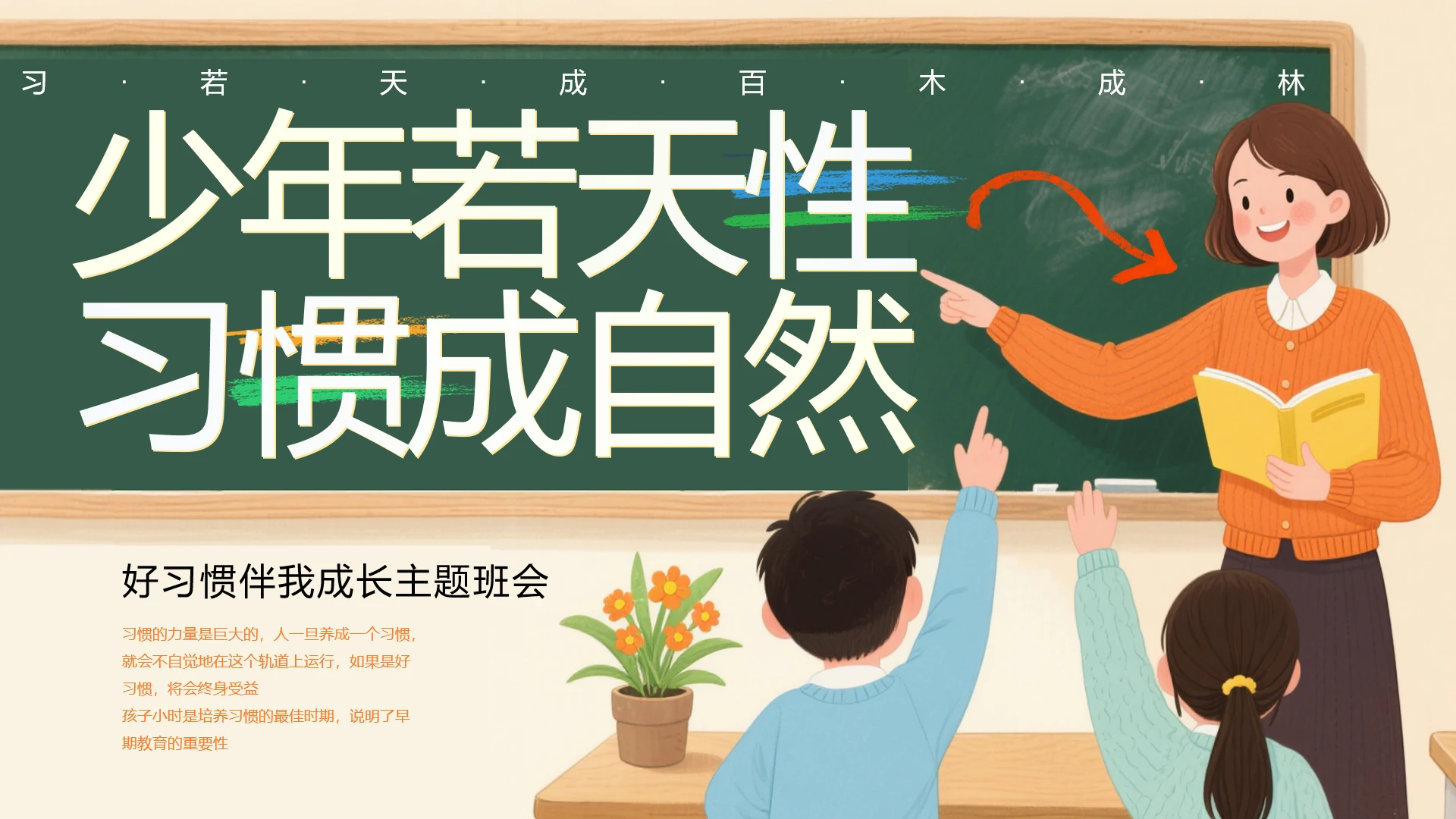 卡通风习惯养成主题班会教育课堂PPT