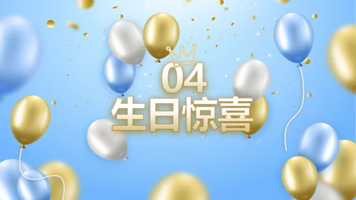 蓝色生日快乐生日派对纪念册电子相册动态PPT