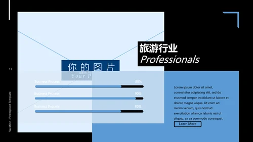 创意蓝色暗调度假旅游行业宣传PPT模板