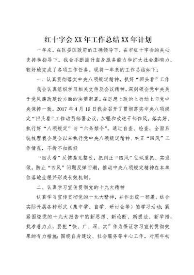 红十字会XX年工作总结XX年计划