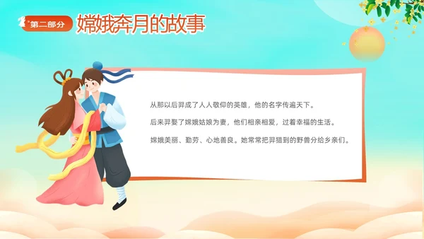 蓝色剪影插画风中国神话故事嫦娥奔月故事PPTz中秋