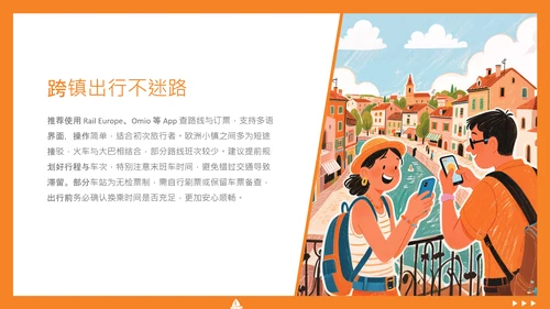 橙色简约蜡笔风欧洲旅游攻略PPT模板