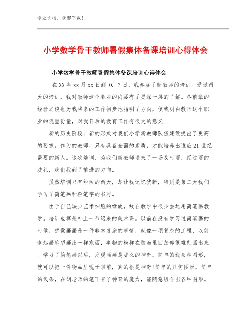 2024小学数学骨干教师暑假集体备课培训心得体会范文11篇文档选编.docx