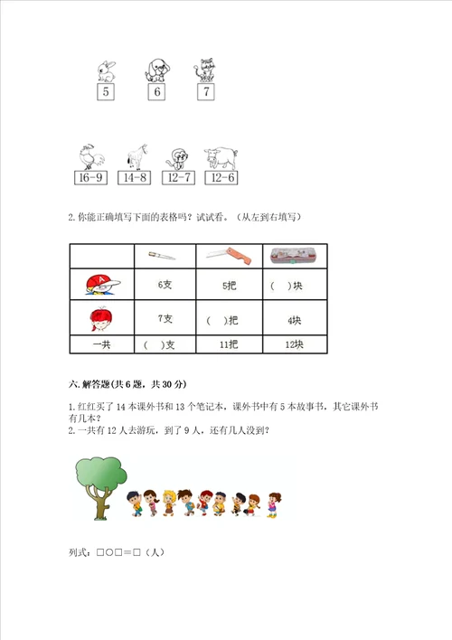 小学一年级数学20以内的退位减法练习题含答案夺分金卷