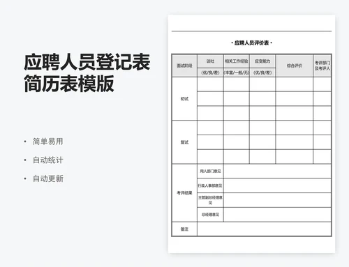 应聘人员登记表简历表模版