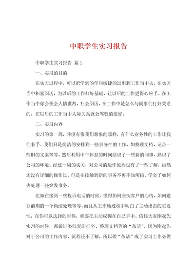 中职学生实习报告