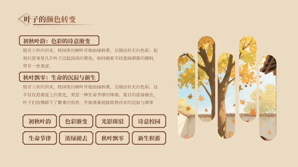 褐色中国风校园立秋图鉴ppt模版