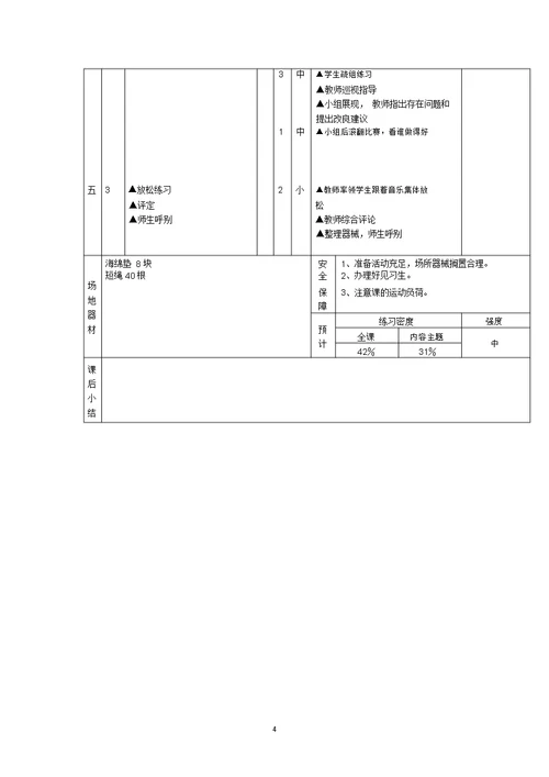 完整word版初中体育七年级跳绳单元教学计划及教案