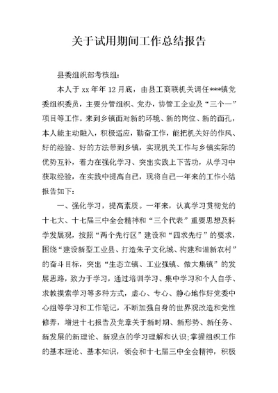 关于试用期间工作总结报告