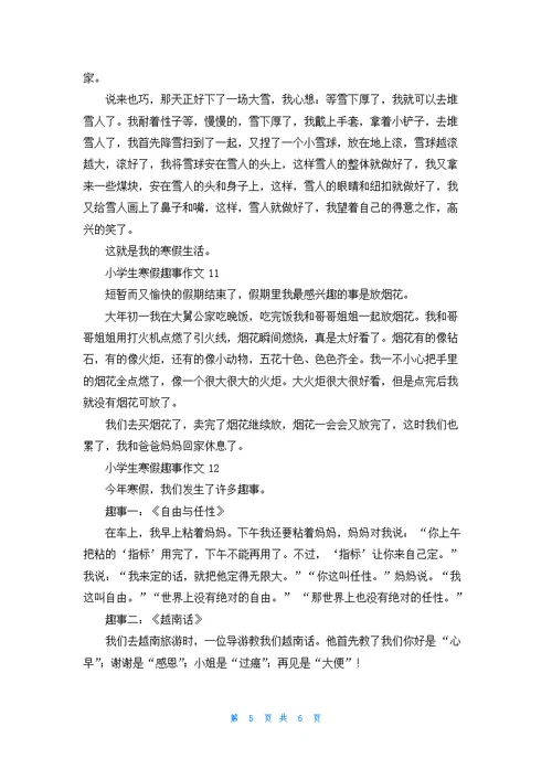 小学生寒假趣事作文13篇