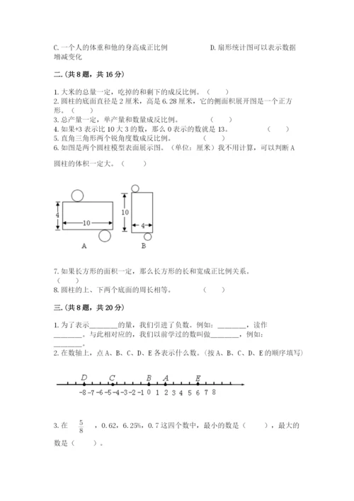 小学六年级下册数学摸底考试题精品（完整版）.docx