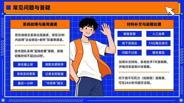 橙蓝色潮流插画风学生会招新PPT模版
