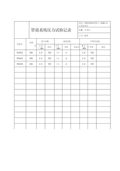 管道系统压力试验记录