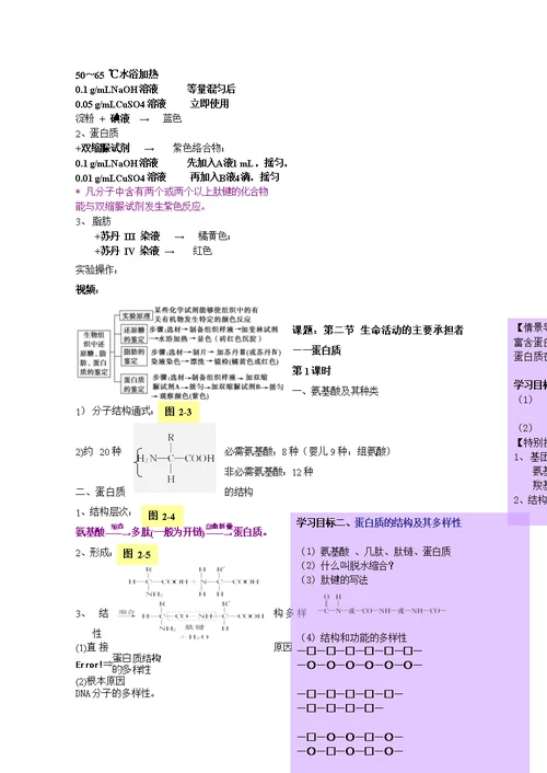 高中生物必修一教案板书讲稿