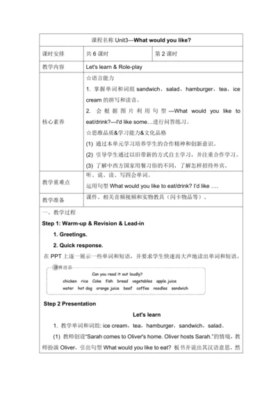 Unit 3 What would you like Part A Let's learn & Ro