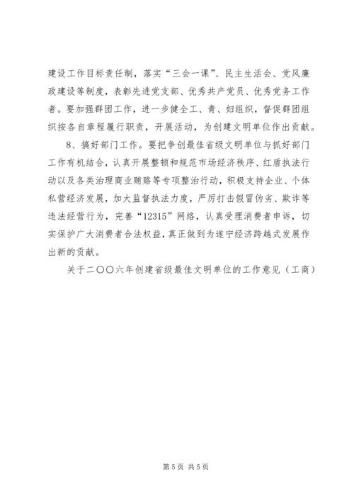 关于二○○六年创建省级最佳文明单位的工作意见（工商） (2).docx