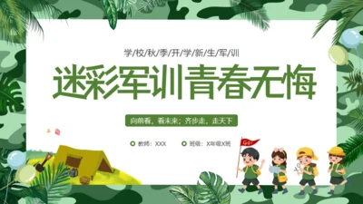 新生军训夏令营迷彩背景通用PPT模板