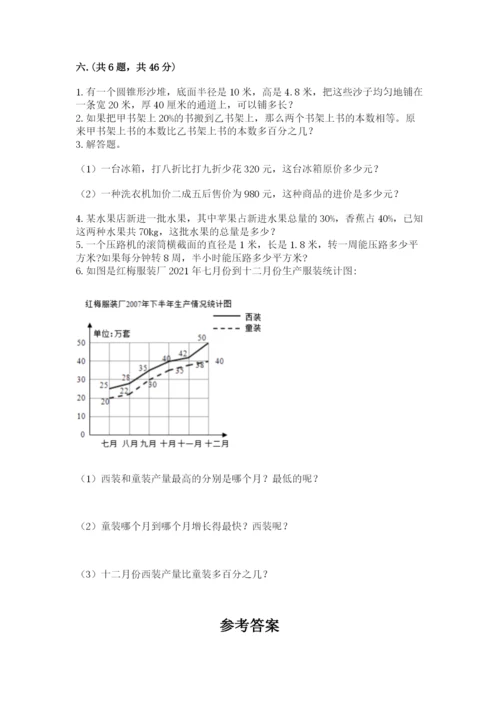 沪教版六年级数学下学期期末测试题附答案（黄金题型）.docx