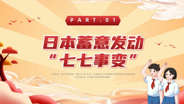 红色国潮风纪念七七事变勿忘国耻主题班会期末家长会