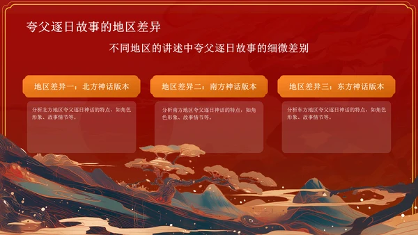 红色国潮风夸父逐日——中国古代神话故事系列解读PPT模板