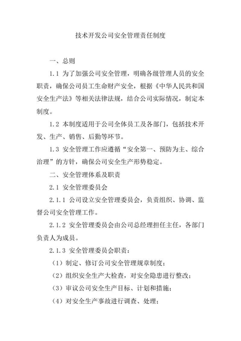 技术开发公司安全管理责任制度