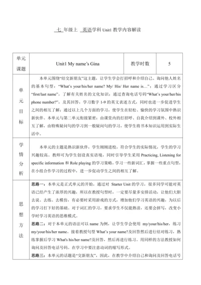 核心素养目标Unit 1 My name's Gina. Section A (Grammar Fo