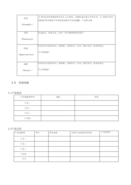 创业商业计划书模板完整版范文