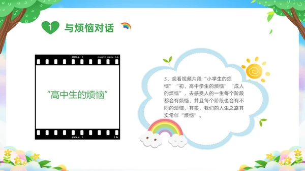 绿色清新卡通儿童中小学让成长不烦恼面对烦恼主题班会PPT