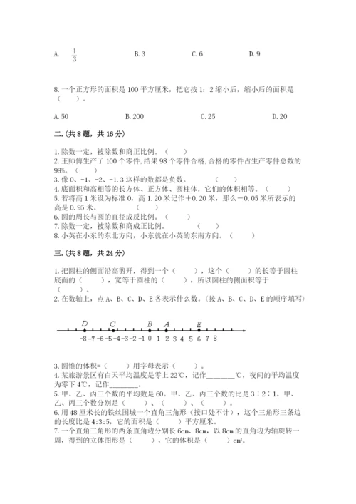 人教版数学小升初模拟试卷含完整答案（易错题）.docx