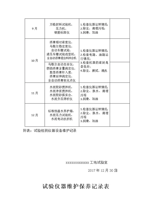 工地试验室2018年仪器设备维护保养计划(共5页)