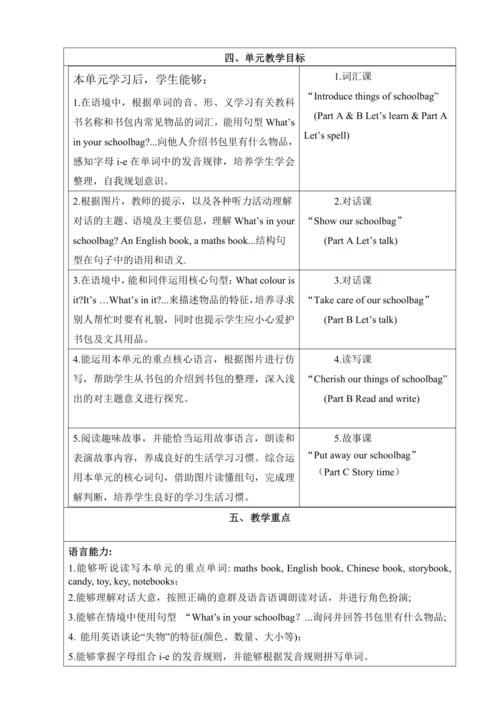 Unit 2 My schoolbag PartB Let’s talk&Let’s play单元整