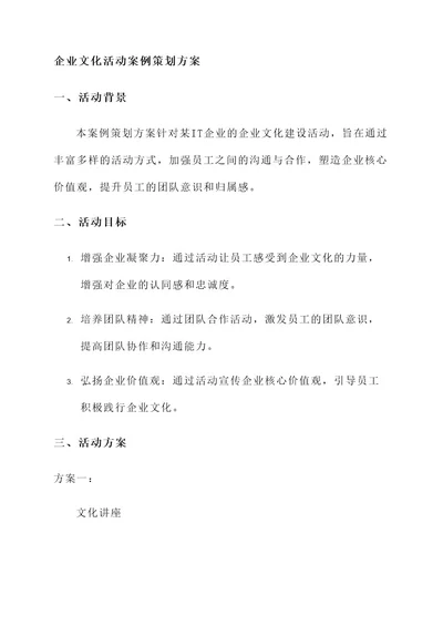 企业文化活动案例策划方案