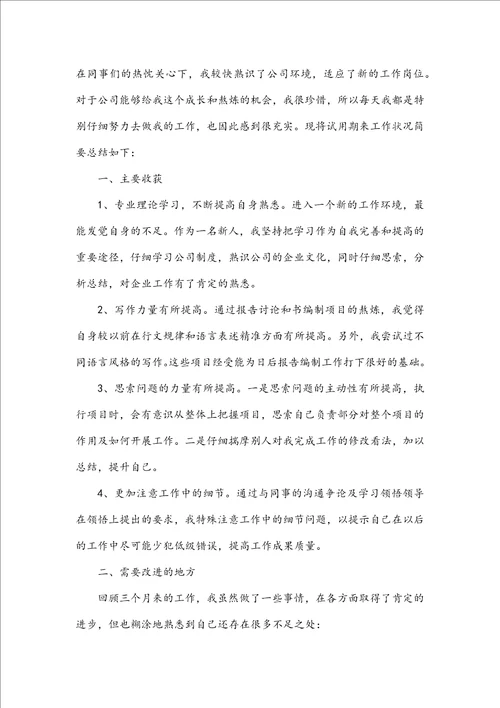 见习试用期个人情况总结