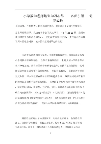 小学数学老师培训学习心得名师引领促我成长