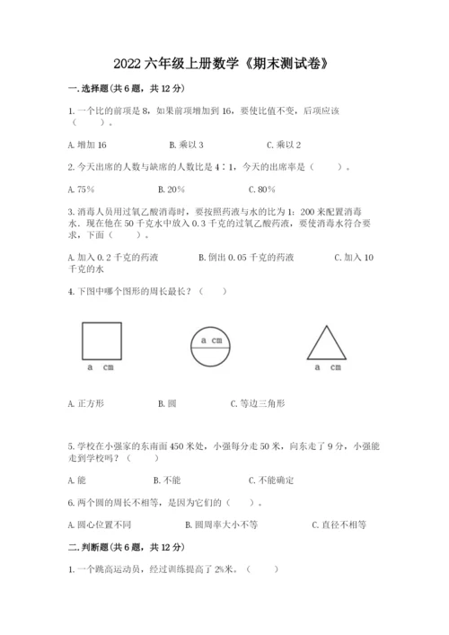 2022六年级上册数学《期末测试卷》精品【历年真题】.docx